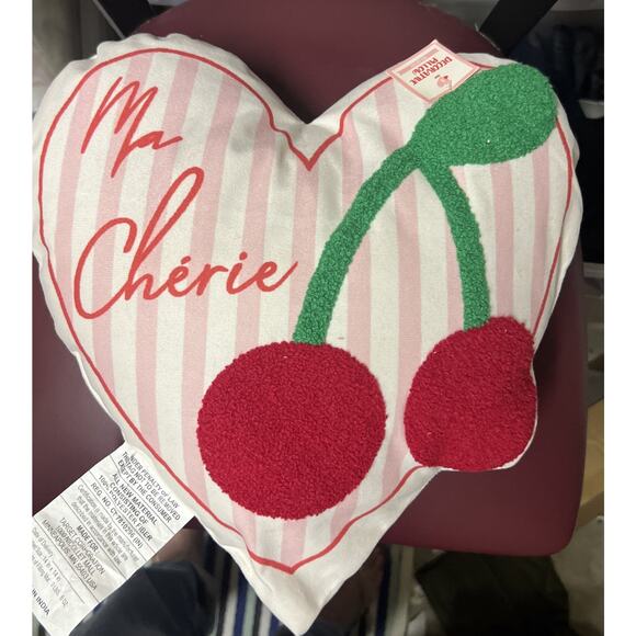 Target “Ma Cherie” Heart Cherries Plush Pillow Pink Stripes 12” New - Picture 1 of 2
